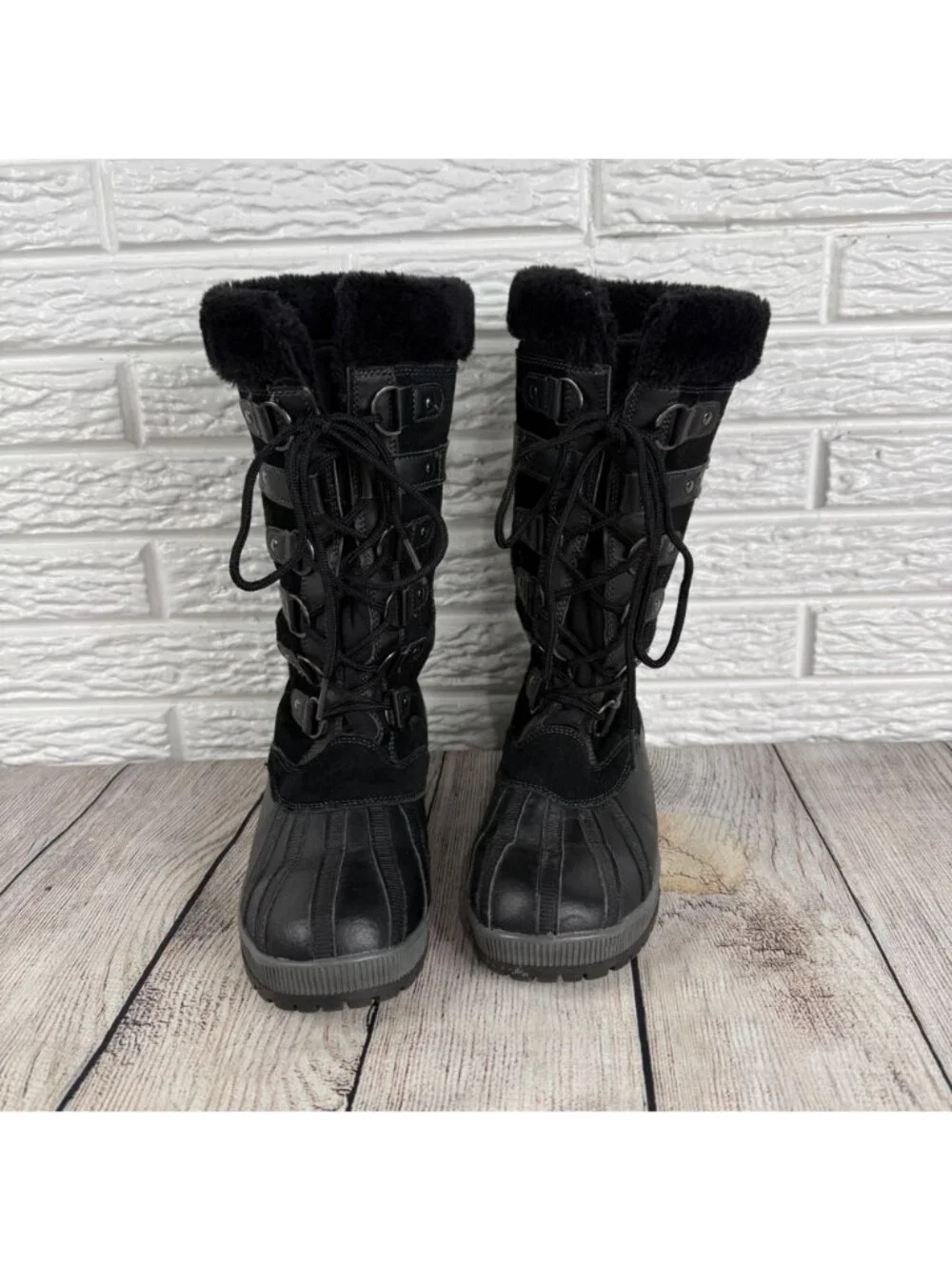 Weathermates by Khombu Black Tall Quilted Winter Snow Boots Size 8M